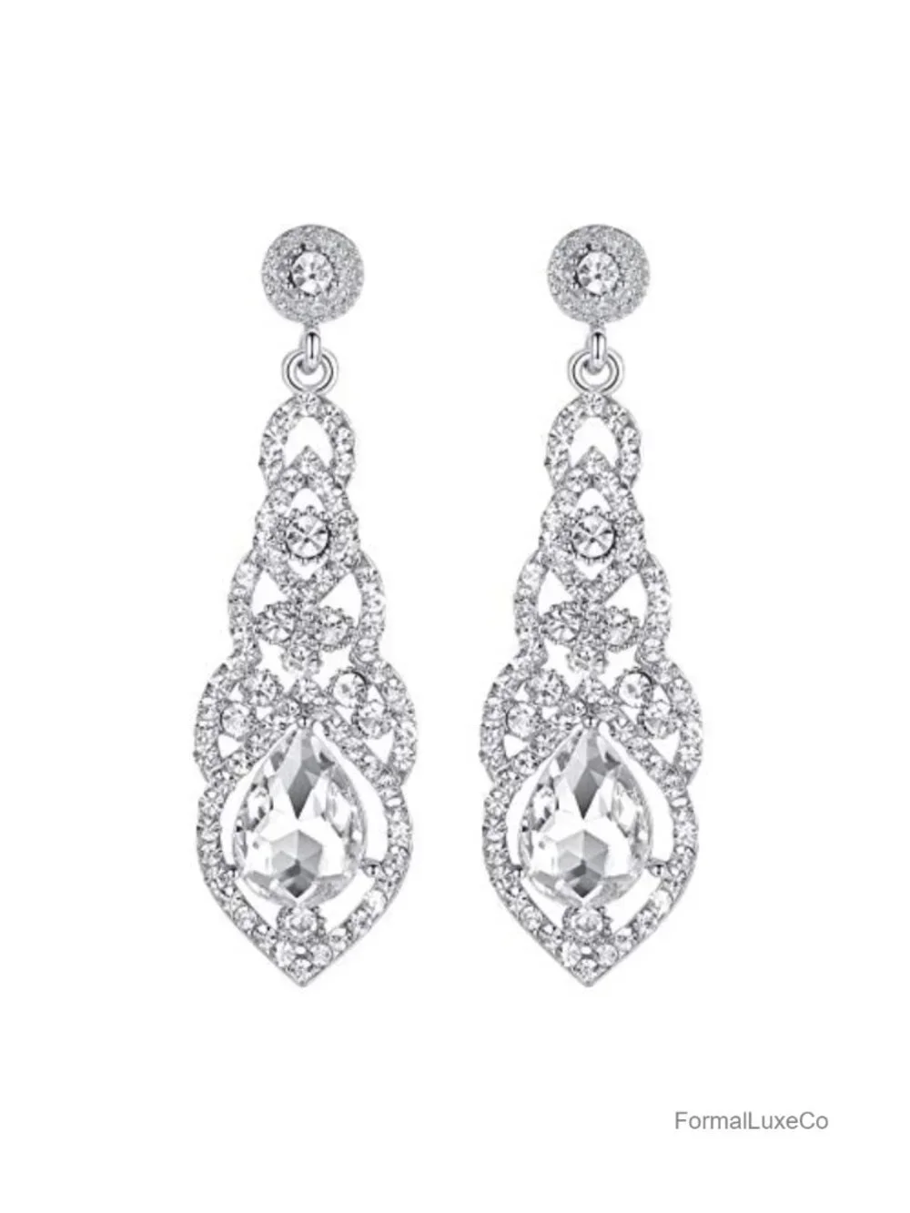 Silver Plated Crystal Chandelier Dangle Earrings Drop Jewelry